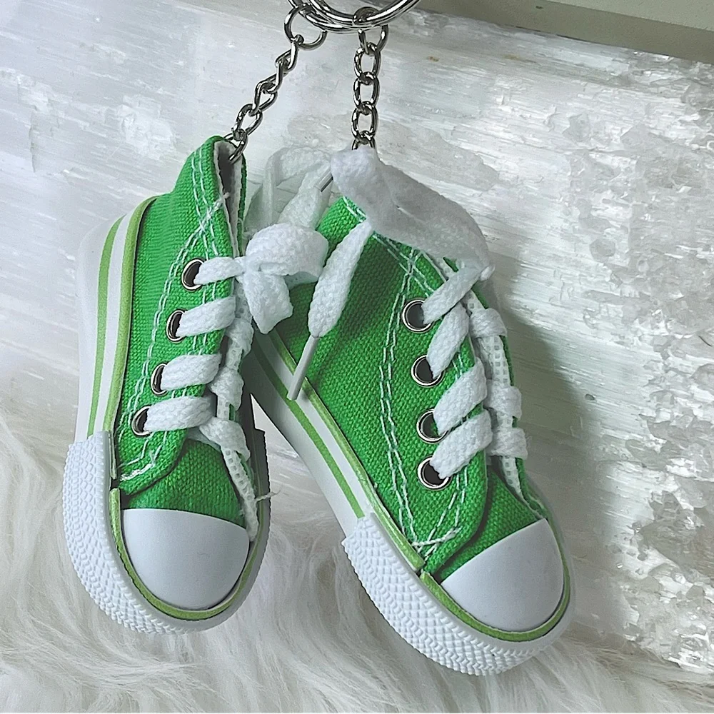 MINI SNEAKER KEYRINGS set of 2 GREEN his & hers running shoes Athlete Trainers